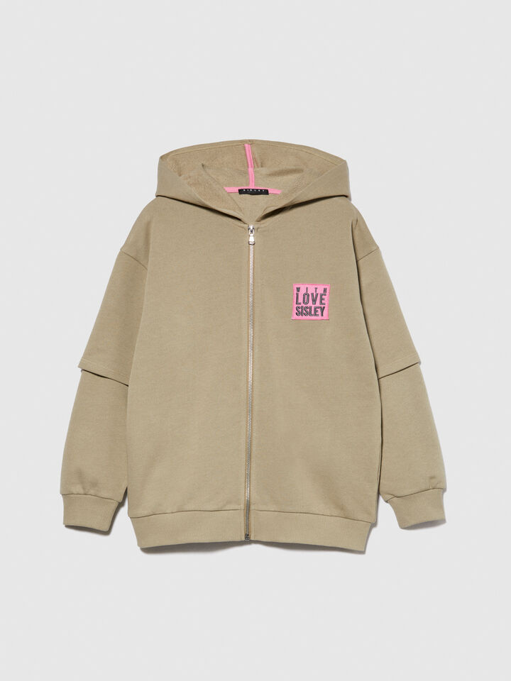 Sweatshirt with flip-up sequins - girls' knitwear - Beige | Sisley Young image number 1